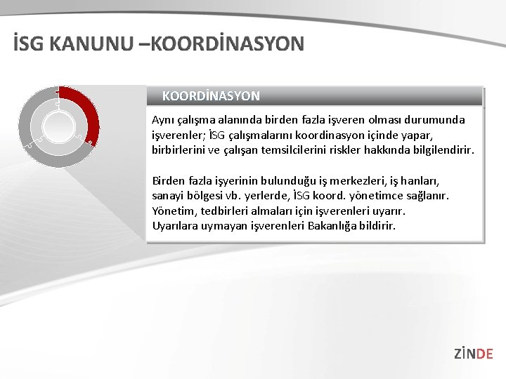 KOORDİNASYON Aynı çalışma alanında birden fazla işveren olması durumunda işverenler; İSG çalışmalarını koordinasyon içinde