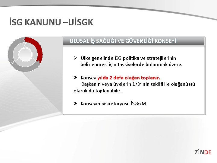 ULUSAL İŞ SAĞLIĞI VE GÜVENLİĞİ KONSEYİ Ø Ülke genelinde İSG politika ve stratejilerinin belirlenmesi