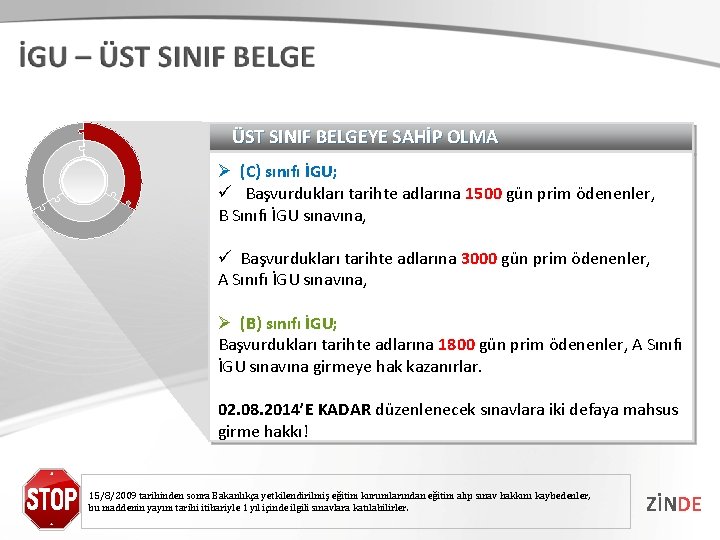 ÜST SINIF BELGEYE SAHİP OLMA Ø (C) sınıfı İGU; ü Başvurdukları tarihte adlarına 1500
