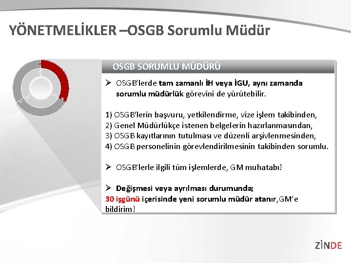 OSGB SORUMLU MÜDÜRÜ Ø OSGB’lerde tam zamanlı İH veya İGU, aynı zamanda sorumlu müdürlük
