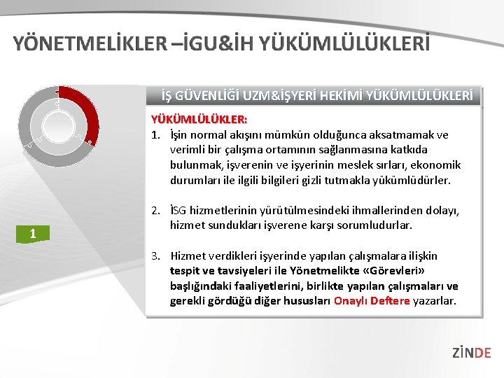 İŞ GÜVENLİĞİ UZM&İŞYERİ HEKİMİ YÜKÜMLÜLÜKLER: 1. İşin normal akışını mümkün olduğunca aksatmamak ve verimli