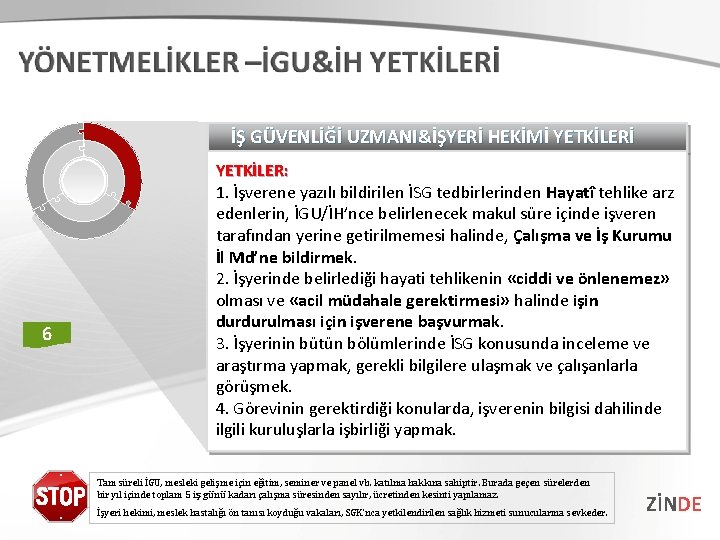 İŞ GÜVENLİĞİ UZMANI&İŞYERİ HEKİMİ YETKİLERİ 6 YETKİLER: 1. İşverene yazılı bildirilen İSG tedbirlerinden Hayatî