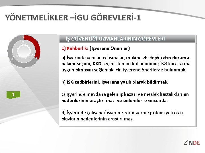 İŞ GÜVENLİĞİ UZMANLARININ GÖREVLERİ 1) Rehberlik: (İşverene Öneriler) a) İşyerinde yapılan çalışmalar, makine vb.