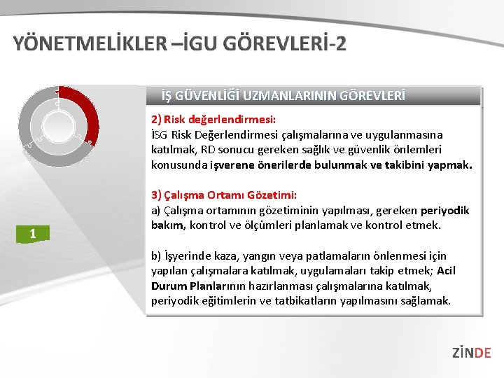 İŞ GÜVENLİĞİ UZMANLARININ GÖREVLERİ 2) Risk değerlendirmesi: İSG Risk Değerlendirmesi çalışmalarına ve uygulanmasına katılmak,