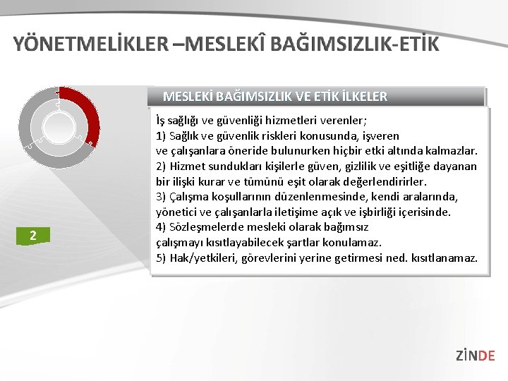 MESLEKİ BAĞIMSIZLIK VE ETİK İLKELER 2 İş sağlığı ve güvenliği hizmetleri verenler; 1) Sağlık