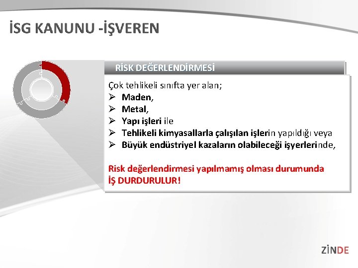 RİSK DEĞERLENDİRMESİ Çok tehlikeli sınıfta yer alan; Ø Maden, Ø Metal, Ø Yapı işleri