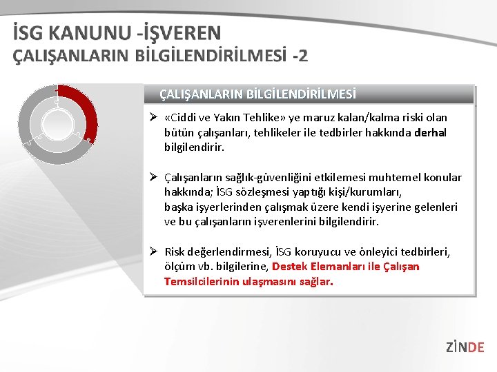 ÇALIŞANLARIN BİLGİLENDİRİLMESİ Ø «Ciddi ve Yakın Tehlike» ye maruz kalan/kalma riski olan bütün çalışanları,