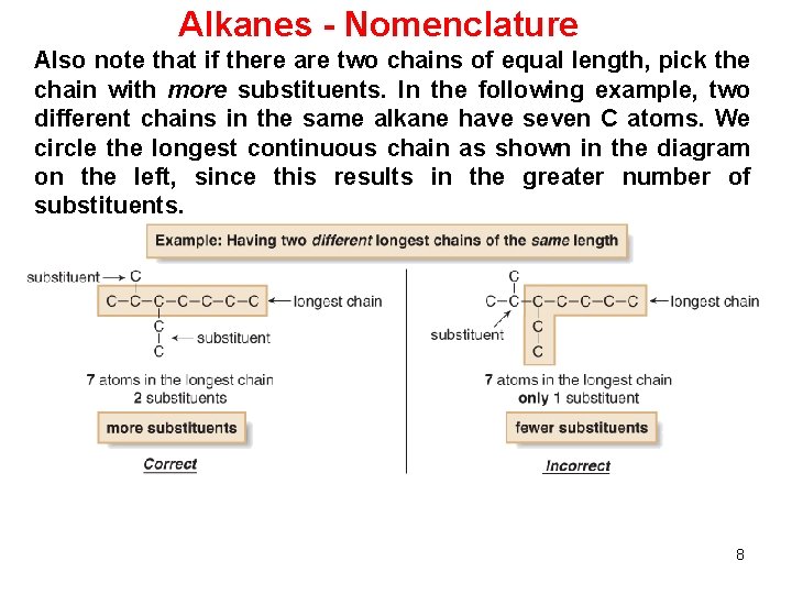 Alkanes - Nomenclature Also note that if there are two chains of equal length,