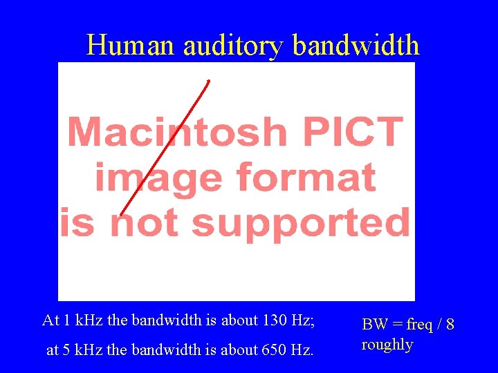 Human auditory bandwidth At 1 k. Hz the bandwidth is about 130 Hz; at