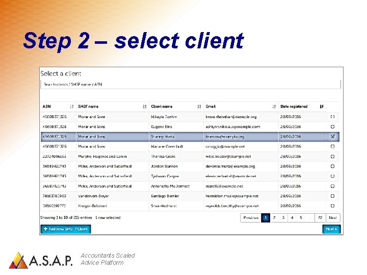Step 2 – select client Accountants Scaled Advice Platform 