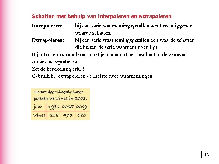 Schatten met behulp van interpoleren en extrapoleren Interpoleren: bij een serie waarnemingsgetallen een tussenliggende