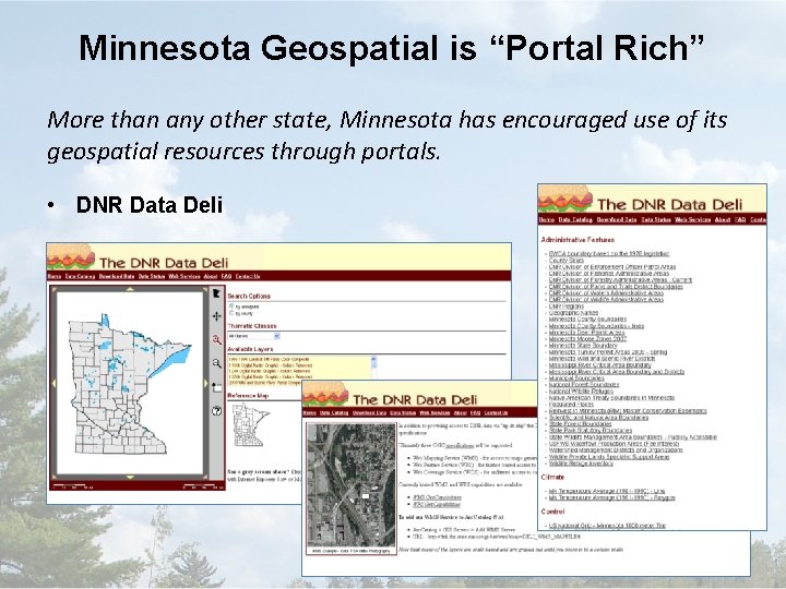 Minnesota Geospatial is “Portal Rich” More than any other state, Minnesota has encouraged use