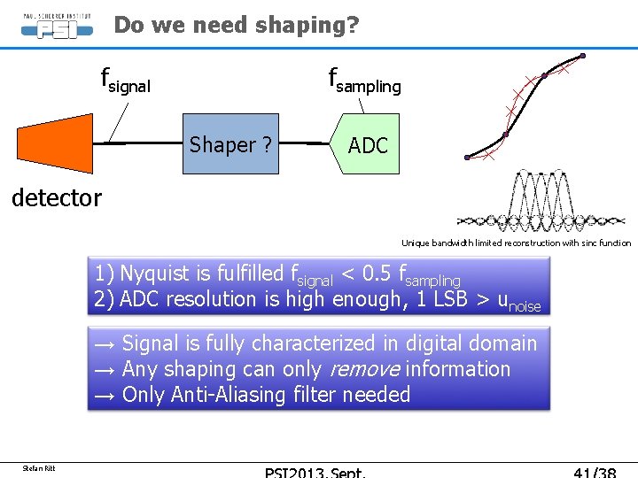Do we need shaping? fsignal fsampling Shaper ? ADC detector Unique bandwidth limited reconstruction Do we need shaping? fsignal fsampling Shaper ? ADC detector Unique bandwidth limited reconstruction