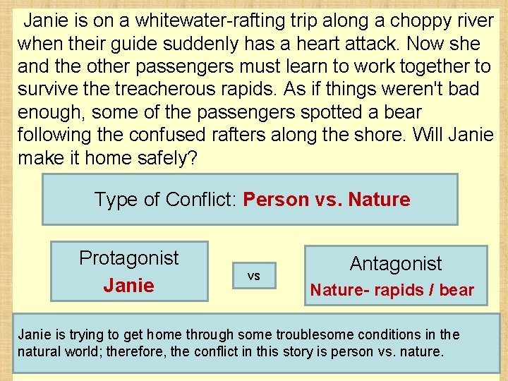  Janie is on a whitewater-rafting trip along a choppy river when their guide