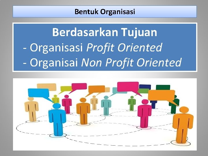 Bentuk Organisasi Berdasarkan Tujuan - Organisasi Profit Oriented - Organisai Non Profit Oriented 