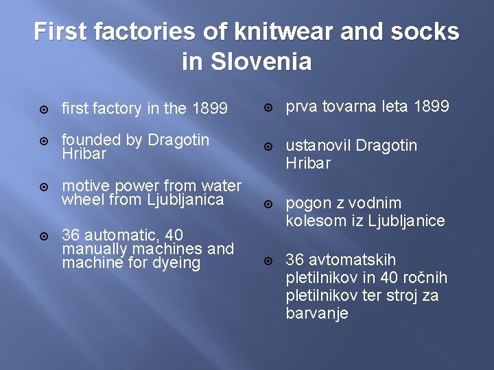 First factories of knitwear and socks in Slovenia first factory in the 1899 prva