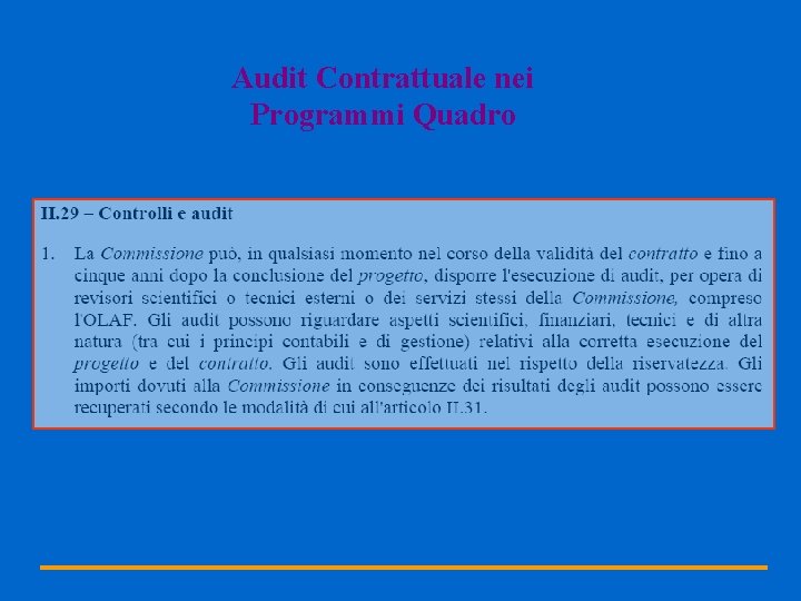 Audit Contrattuale nei Programmi Quadro 