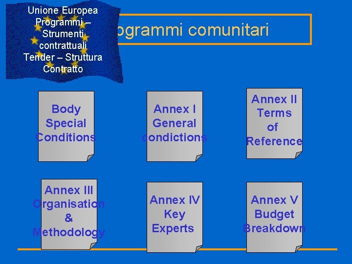 Unione Europea Programmi – Strumenti contrattuali Tender – Struttura Contratto Programmi comunitari Body Special