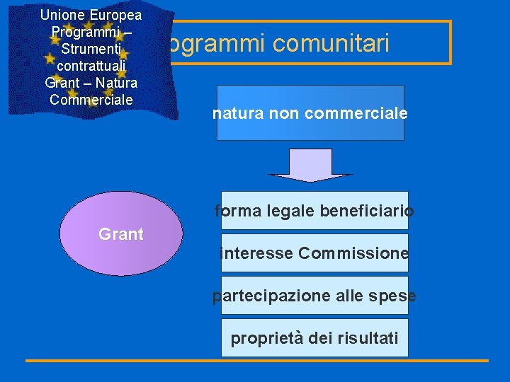 Unione Europea Programmi – Strumenti contrattuali Grant – Natura Commerciale Programmi comunitari natura non