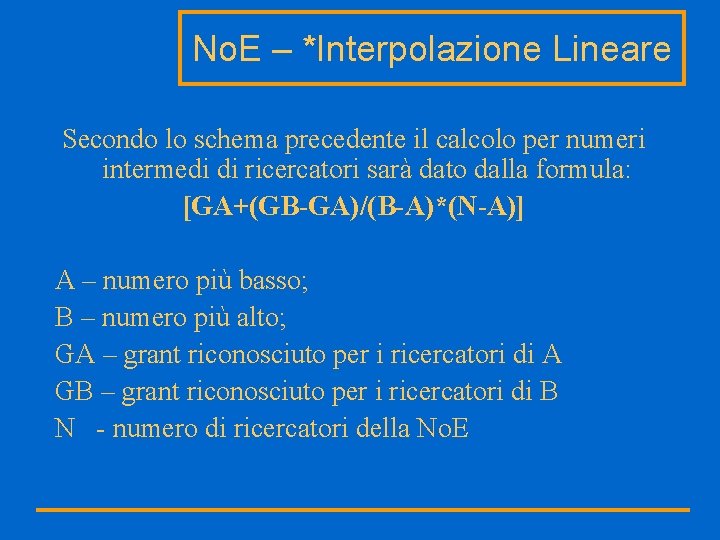 No. E – *Interpolazione Lineare Secondo lo schema precedente il calcolo per numeri intermedi