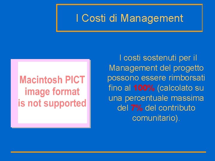 I Costi di Management I costi sostenuti per il Management del progetto possono essere