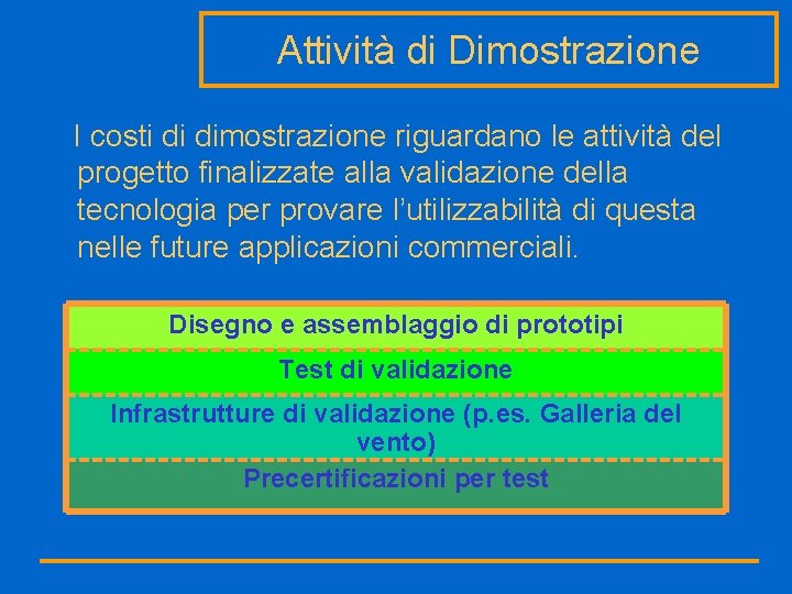 Attività di Dimostrazione I costi di dimostrazione riguardano le attività del progetto finalizzate alla