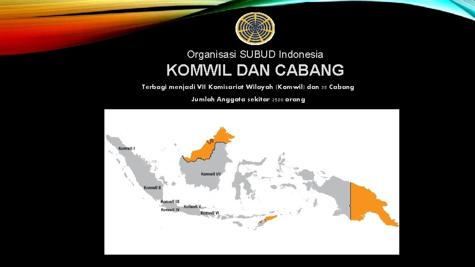 Organisasi SUBUD Indonesia KOMWIL DAN CABANG Terbagi menjadi VII Komisariat Wilayah (Komwil) dan 35