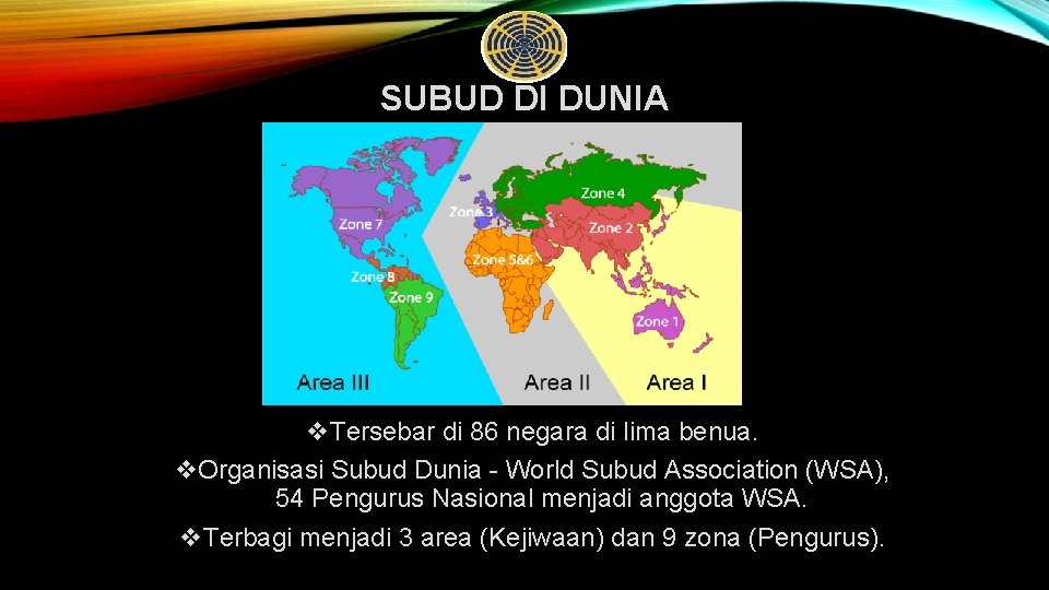 SUBUD DI DUNIA v. Tersebar di 86 negara di lima benua. v. Organisasi Subud