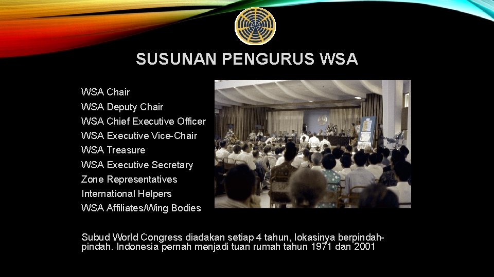 SUSUNAN PENGURUS WSA Chair WSA Deputy Chair WSA Chief Executive Officer WSA Executive Vice-Chair