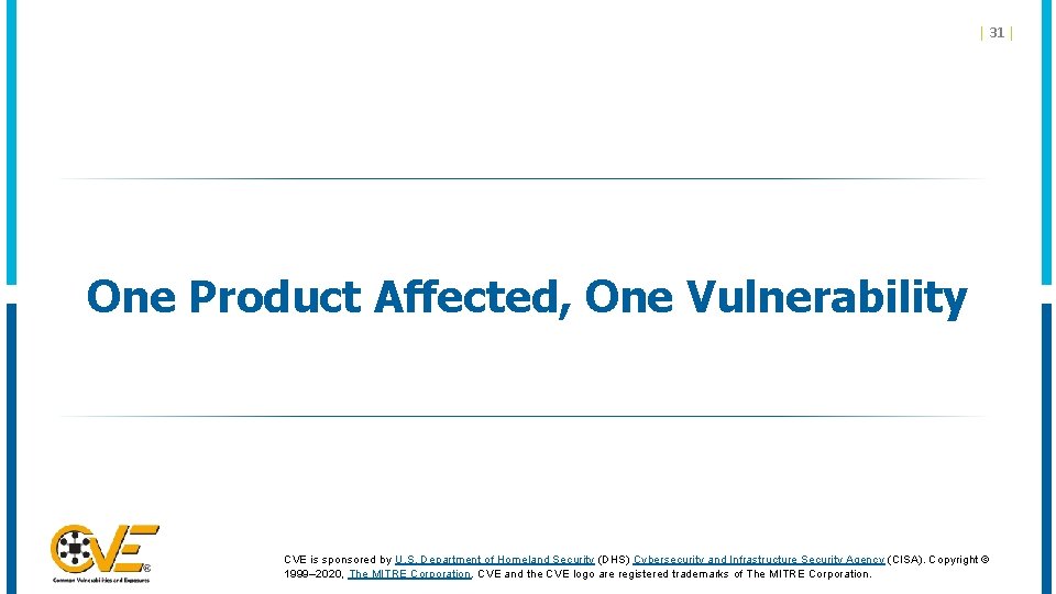 | 31 | One Product Affected, One Vulnerability CVE is sponsored by U. S. | 31 | One Product Affected, One Vulnerability CVE is sponsored by U. S.
