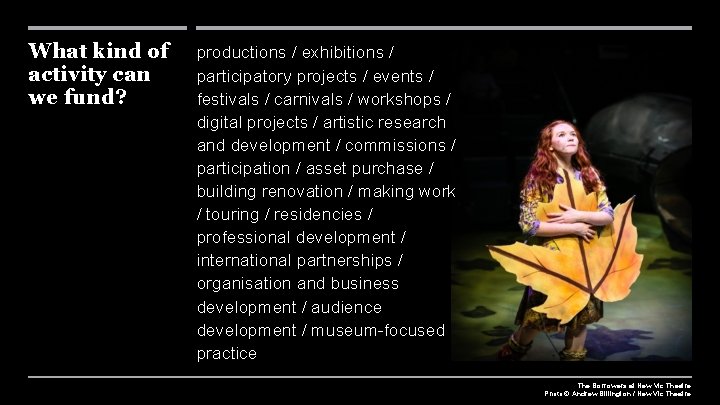 What kind of activity can we fund? productions / exhibitions / participatory projects /