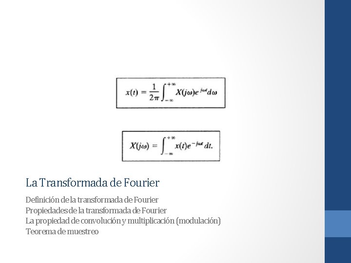 La Transformada de Fourier Definición de la transformada de Fourier Propiedades de la transformada La Transformada de Fourier Definición de la transformada de Fourier Propiedades de la transformada