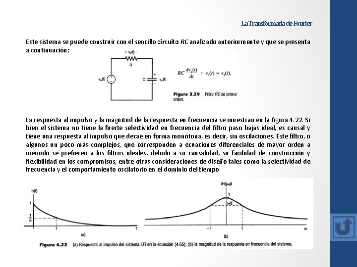 La Transformada de Fourier Este sistema se puede construir con el sencillo circuito RC La Transformada de Fourier Este sistema se puede construir con el sencillo circuito RC