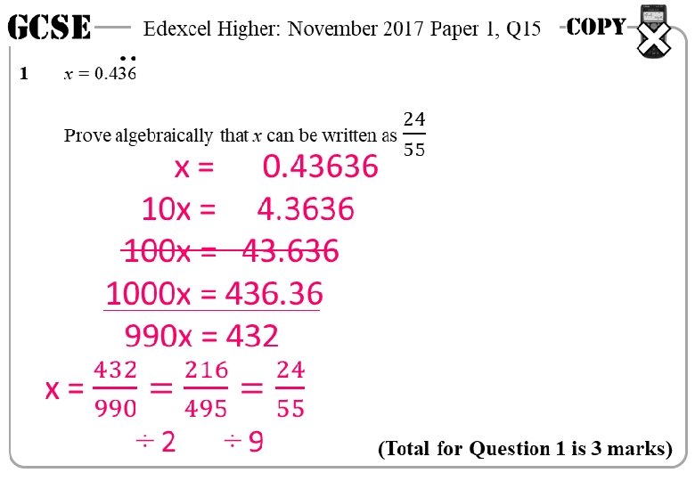GCSE 1 Edexcel Higher: November 2017 Paper 1, Q 15 ÷ 2 ÷ 9