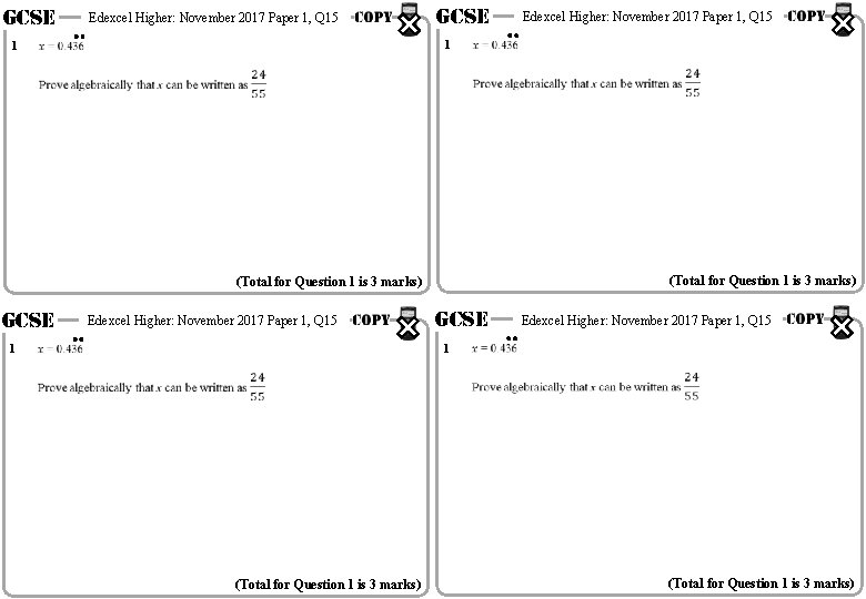 GCSE 1 Edexcel Higher: November 2017 Paper 1, Q 15 GCSE 1 (Total for