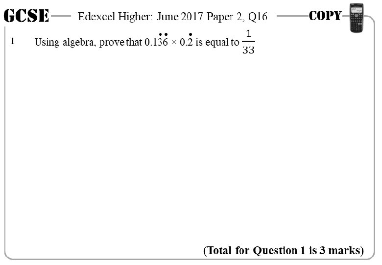 GCSE 1 Edexcel Higher: June 2017 Paper 2, Q 16 (Total for Question 1