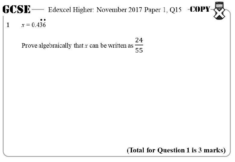 GCSE 1 Edexcel Higher: November 2017 Paper 1, Q 15 (Total for Question 1