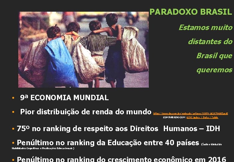 PARADOXO BRASIL Estamos muito distantes do Brasil queremos • 9ª ECONOMIA MUNDIAL • Pior