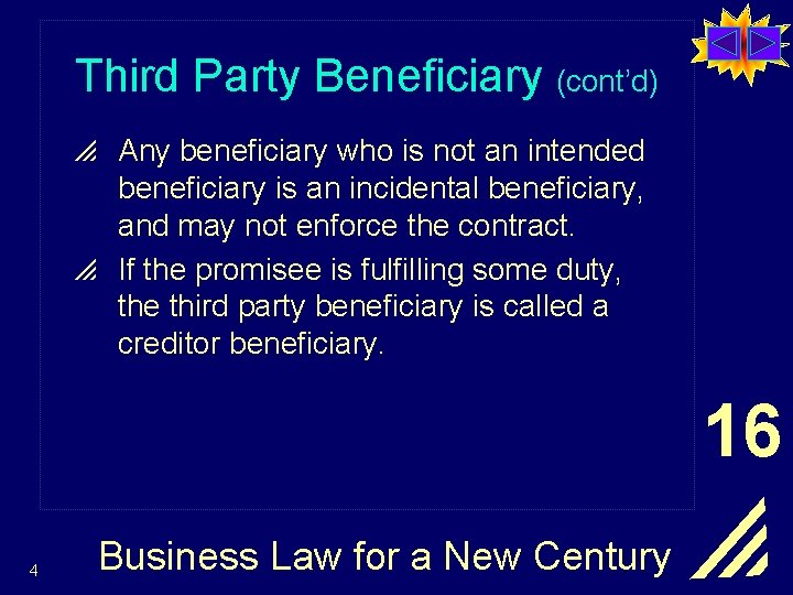 Third Party Beneficiary (cont’d) p Any beneficiary who is not an intended beneficiary is