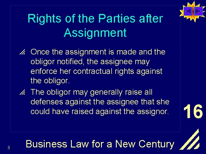 Rights of the Parties after Assignment p Once the assignment is made and the