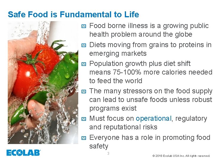 Safe Food is Fundamental to Life y y y Food borne illness is a