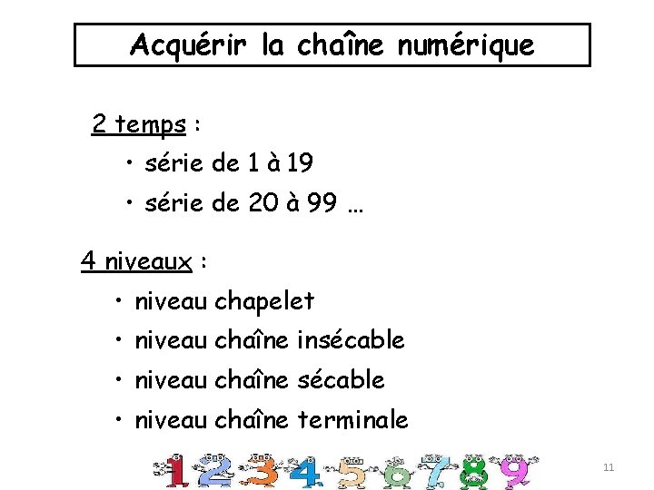 Acquérir la chaîne numérique 2 temps : • série de 1 à 19 •