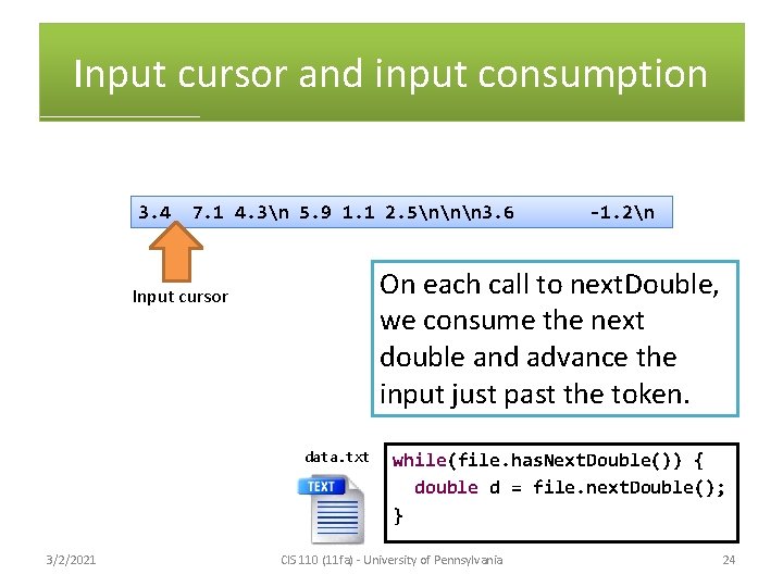 Input cursor and input consumption 3. 4 7. 1 4. 3n 5. 9 1.