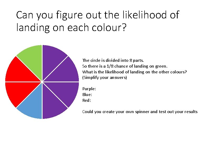 Can you figure out the likelihood of landing on each colour? The circle is