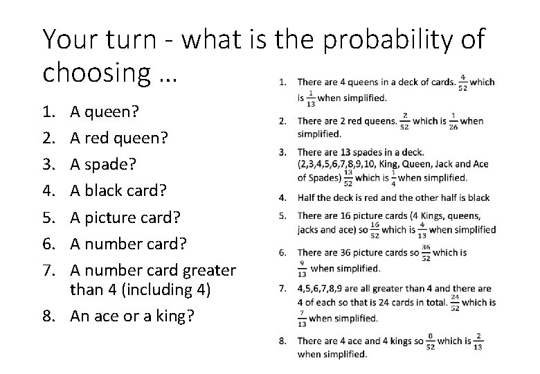 Your turn - what is the probability of choosing … • 1. 2. 3.