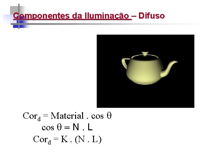 Componentes da Iluminação – Difuso Cord = Material. cos N. L Cord = K.