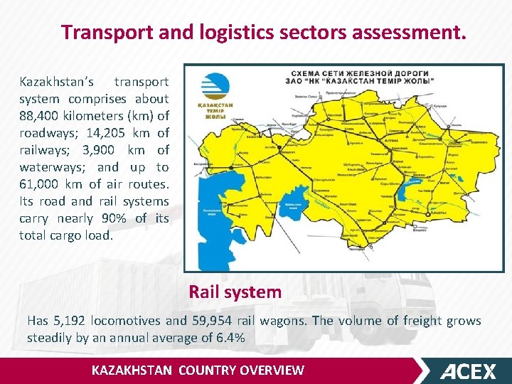 Transport and logistics sectors assessment. Kazakhstan’s transport system comprises about 88, 400 kilometers (km)