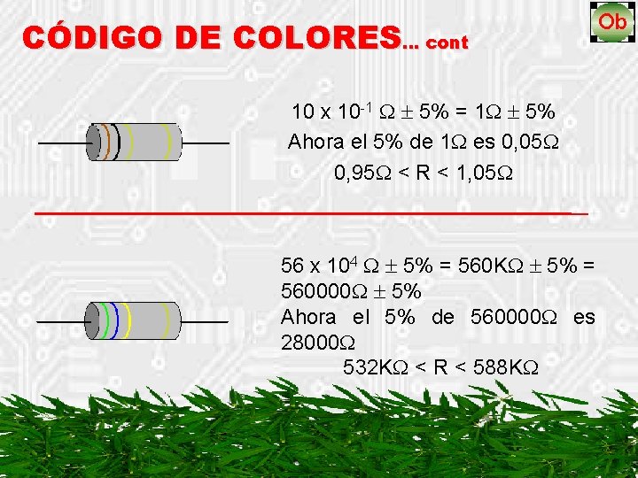 CÓDIGO DE COLORES… cont 10 x 10 -1 5% = 1 5% Ahora el