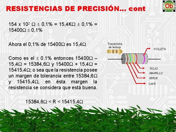 RESISTENCIAS DE PRECISIÓN… cont 154 x 102 0, 1% = 15, 4 K 0,