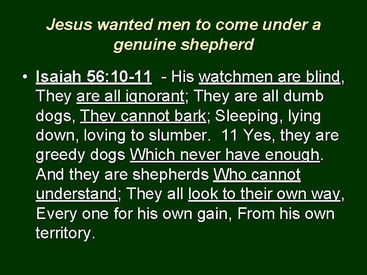 Jesus wanted men to come under a genuine shepherd • Isaiah 56: 10 -11